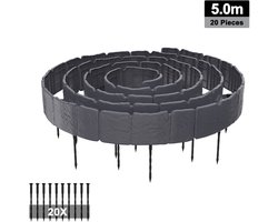 NAIZY Kunststof Gazonrand Steenlook 5 m Bedrand Maairand Decoratief Bloembedrand Maaikant voor Tuinpalissade 25 cm x 20 cm (B x H) - 20 stuks/5 m Antraciet