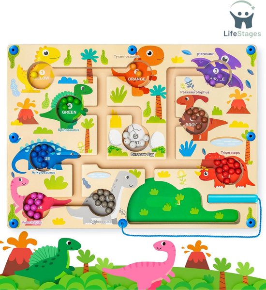LifeStages - Magnetisch Doolhof - Magnetisch Spel Doolhof Speelgoed - Montessori Speelgoed Vanaf 2 3 4 5 Jaar - Cijfers Kleuren Leren Sorteren Spel - Dinosaurus Magnetisch Spel Voor Kinderen - Motorische Vaardigheden Speelgoed Cadeau Kinderen