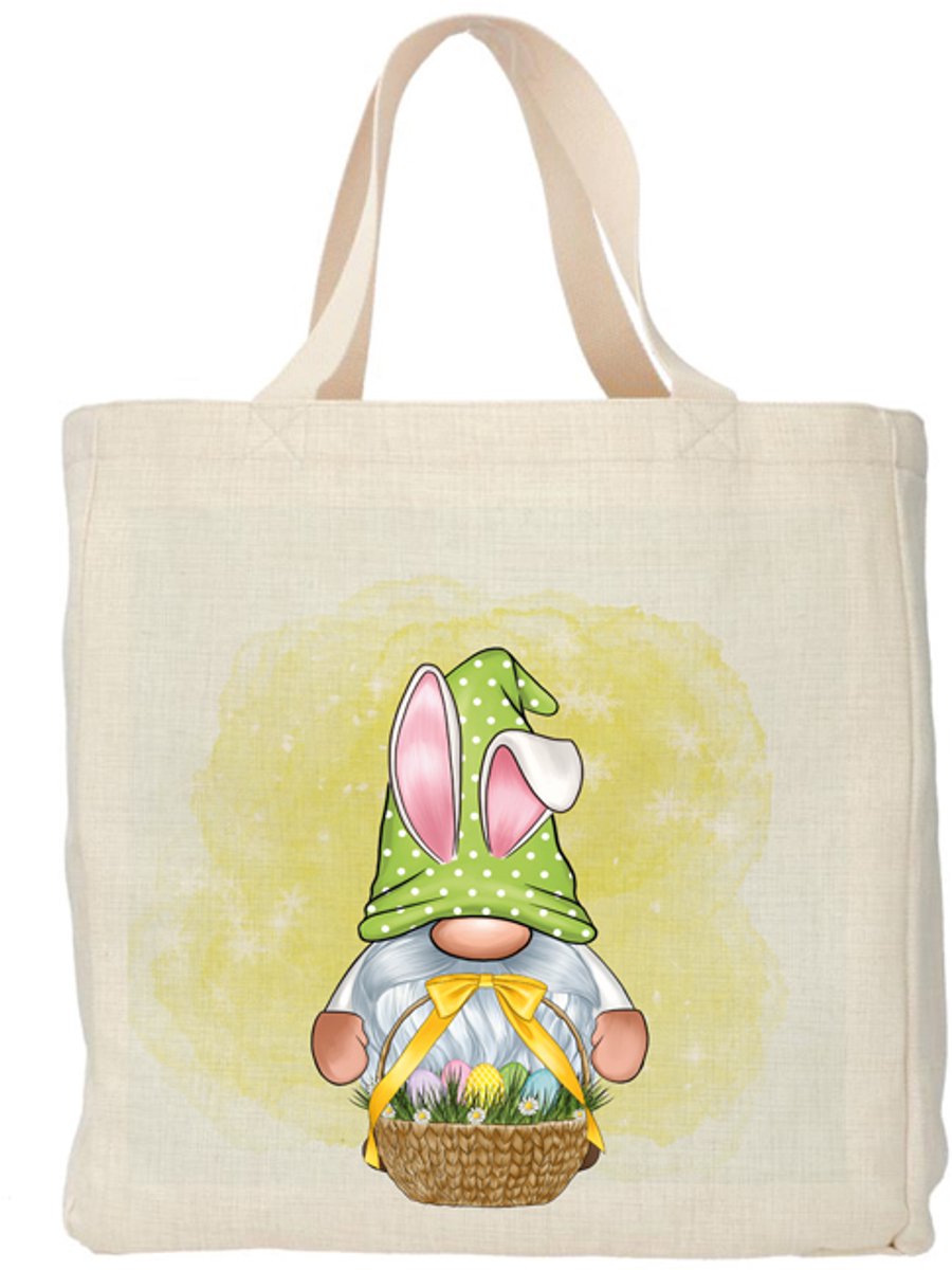 Shopper - Tote bag - Boodschappentas | Easter Gnome - Flower basket | Duurzaam - Linnenlook - 48x38cm