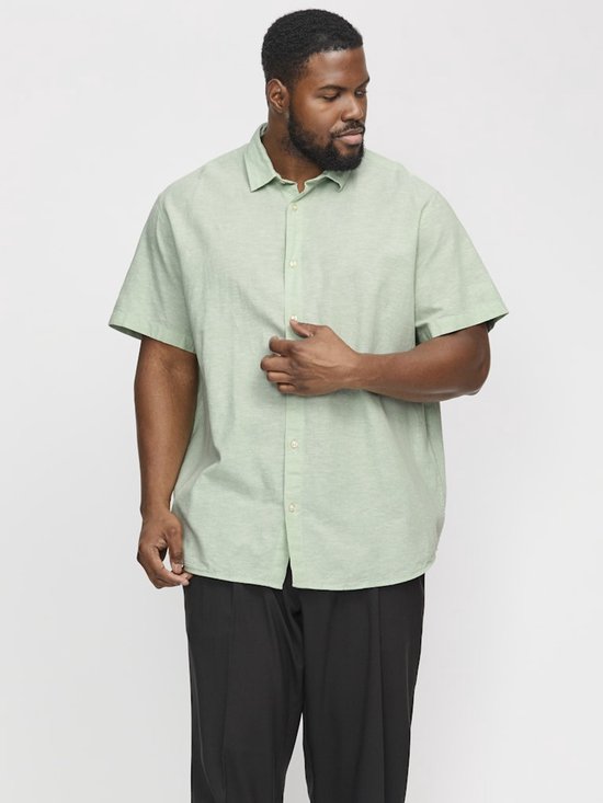 JACK&JONES PLUS JJEBREEZE LINEN BLEND SHIRT SS SN PLS Heren Overhemd - Chambray Blue