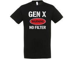 Gen X Warning No Filter T-shirt - Heren Dames Unisex - cadeau - Grappige T-shirt’s - Origineel Cadeau - Zwart - Funny - Grappig - Maat XXL