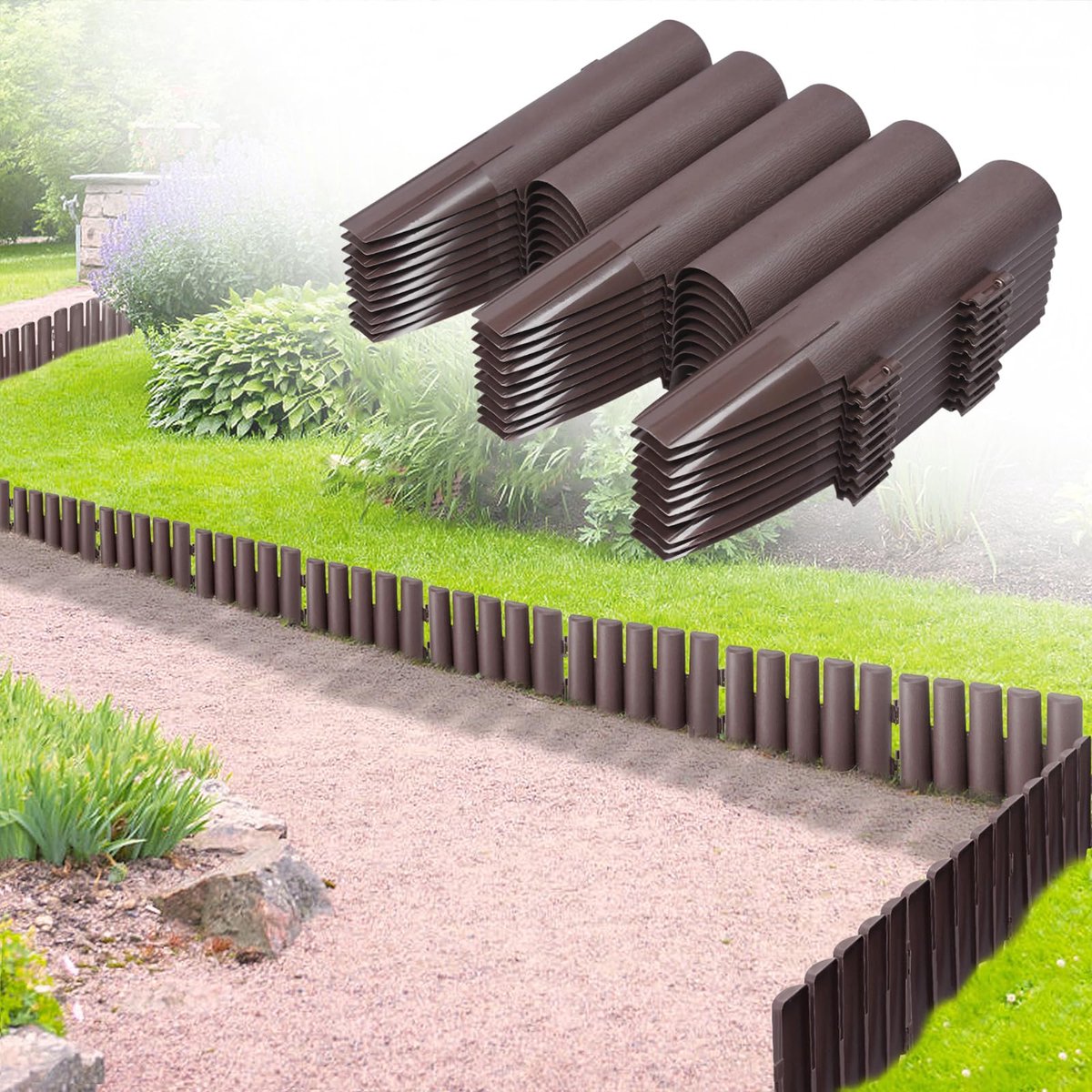 NAIZY Grasperk Beplantingsomlijsting Kunststof Beplantingsrand Beplantingsbeperking Gemetrand Grasholpmodel Flexibel Grasperkbalk Tuingardijn 15 cm hoog (Bruin, 840 cm)