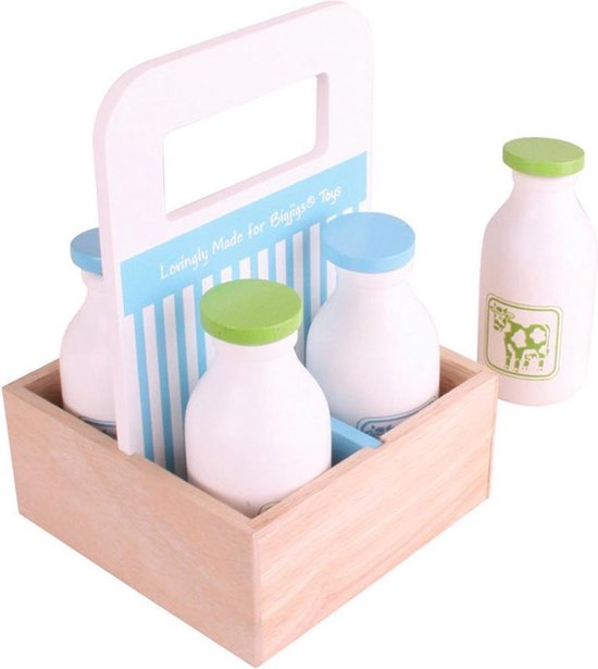Boodschappen - Zuivel - In krat | houten speelgoed melkflessen voor winkel  of keuken | bol.com