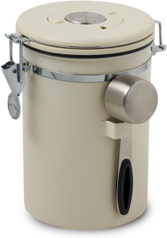 Boîte de conservation de Café Castagnola - Boîte hermétique avec échappement de CO2 - Boîte de conservation pour Café, Grains de café, Thee, sucre, etc. - Boîte de conservation 1,8 L - Blanc cassé