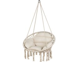 foto van Outtec® Hangstoel met Kussens - 62cm Diameter - tot 150 kg - 100% Katoen - Zitzak, Schommel - voor Buiten, Tuin, Balkon, Huis