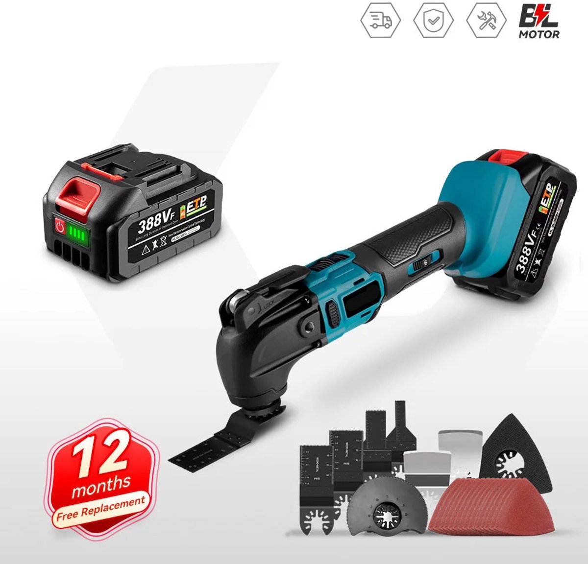 Oscillerende Multitools - Accu - 18V Brushless Motor - Hoek van 4° - 6 Snelheden - 8500-24.000 OPM - 350W - 18V - Voor Snijden, Schuren en Trimmen - 1 Accu's met 1 Lader