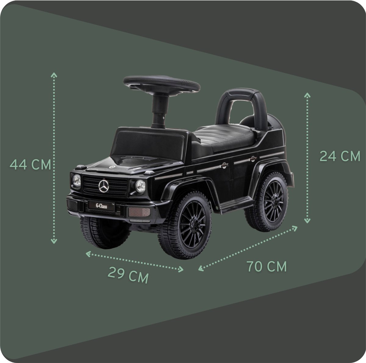 Bandits & Angels Loopauto Mercedes Benz G350D Zwart vanaf 1 jaar voor Jongens en Meisjes - Stimuleert Motorische Vaardigheden - Loopwagen 24 cm - Zwarte Loop Auto — afbeelding 3