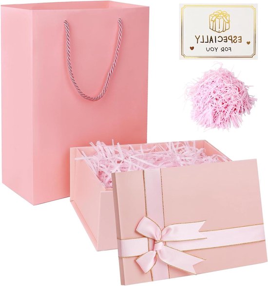 Geschenkdoos met strik en deksel, 23 x 23 x 18 cm, bruiloft, verjaardag