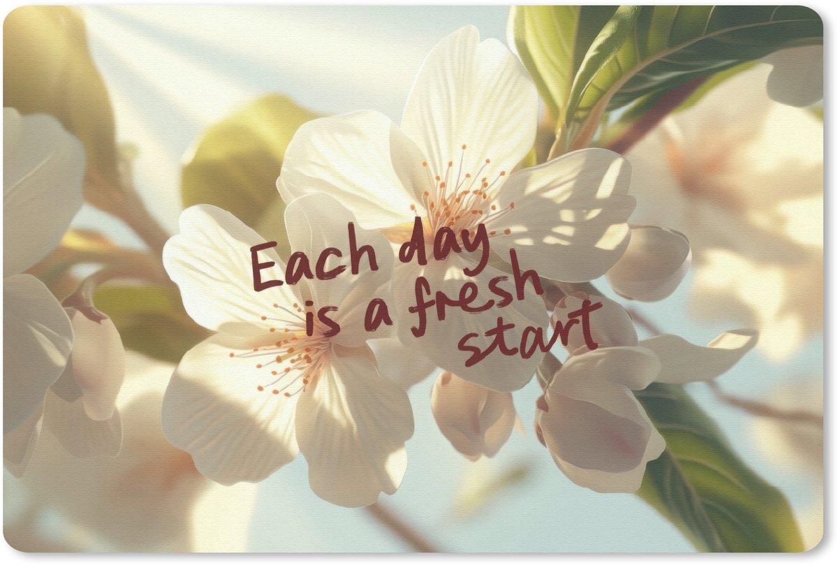 Muismat 27x18 cm - Mousepad Bloesems - Zonlicht - Quote - Wit - Muismatten