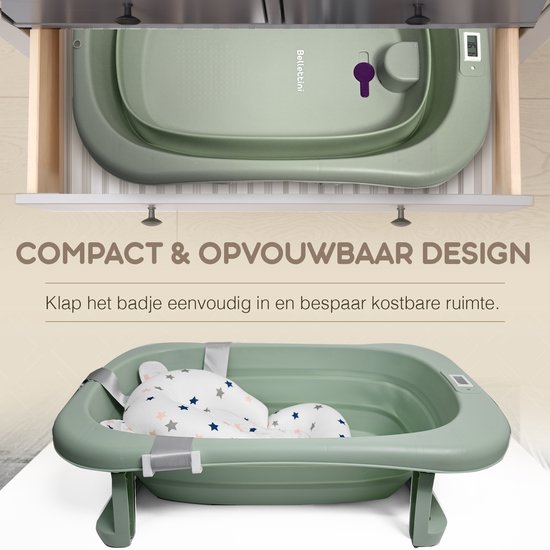 Bellettini® Opvouwbare Baby Bad inclusief kussen - Peuterbad - Groen van Bellettini — afbeelding 2