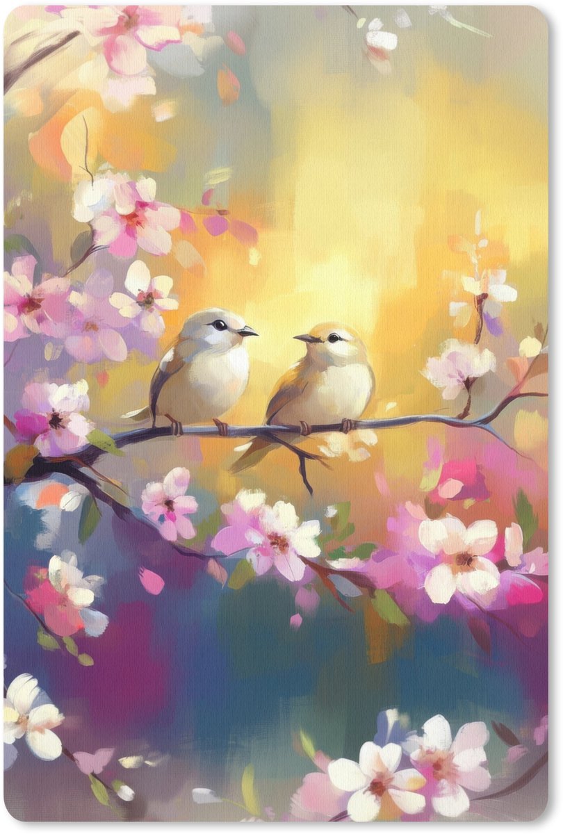 Muismat 18x27 cm - Mousepad Vogels - Bloemen - Roze - Muismatten