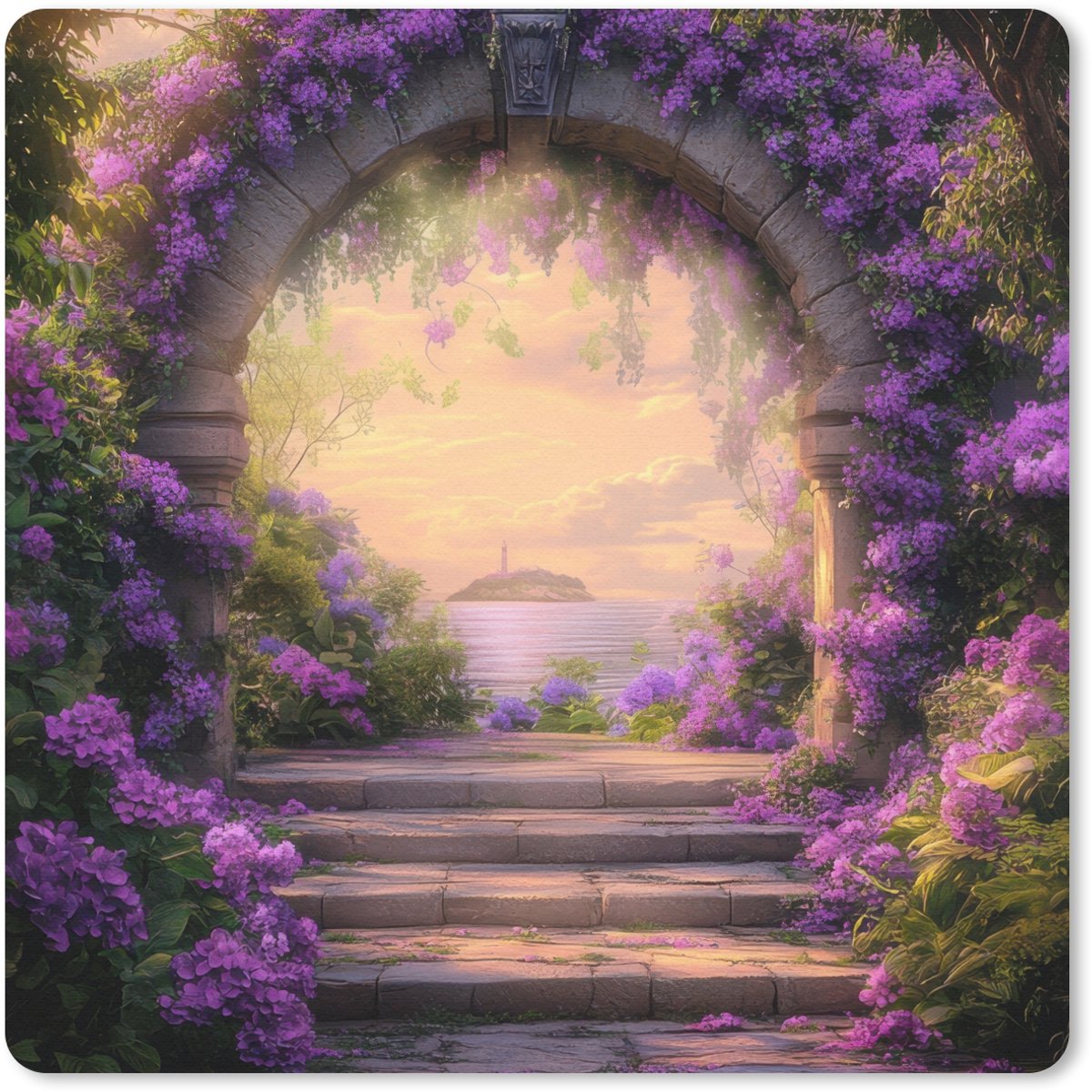 Muismat 20x20 cm - Mousepad Poort - Paars - Bloemen - Muismatten