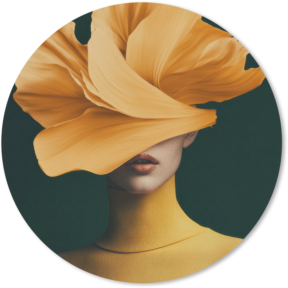 Muismat rond 40x40 cm - Mousepad Vrouw - Hoed - Geel - Ronde muismatten