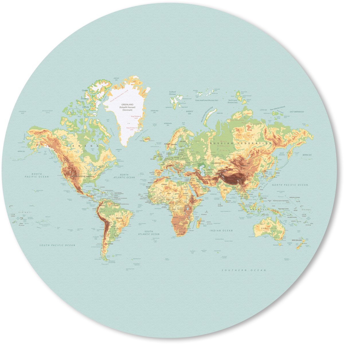 Muismat rond 30x30 cm - Mousepad Wereldkaart - Realistisch - Blauw - Ronde muismatten