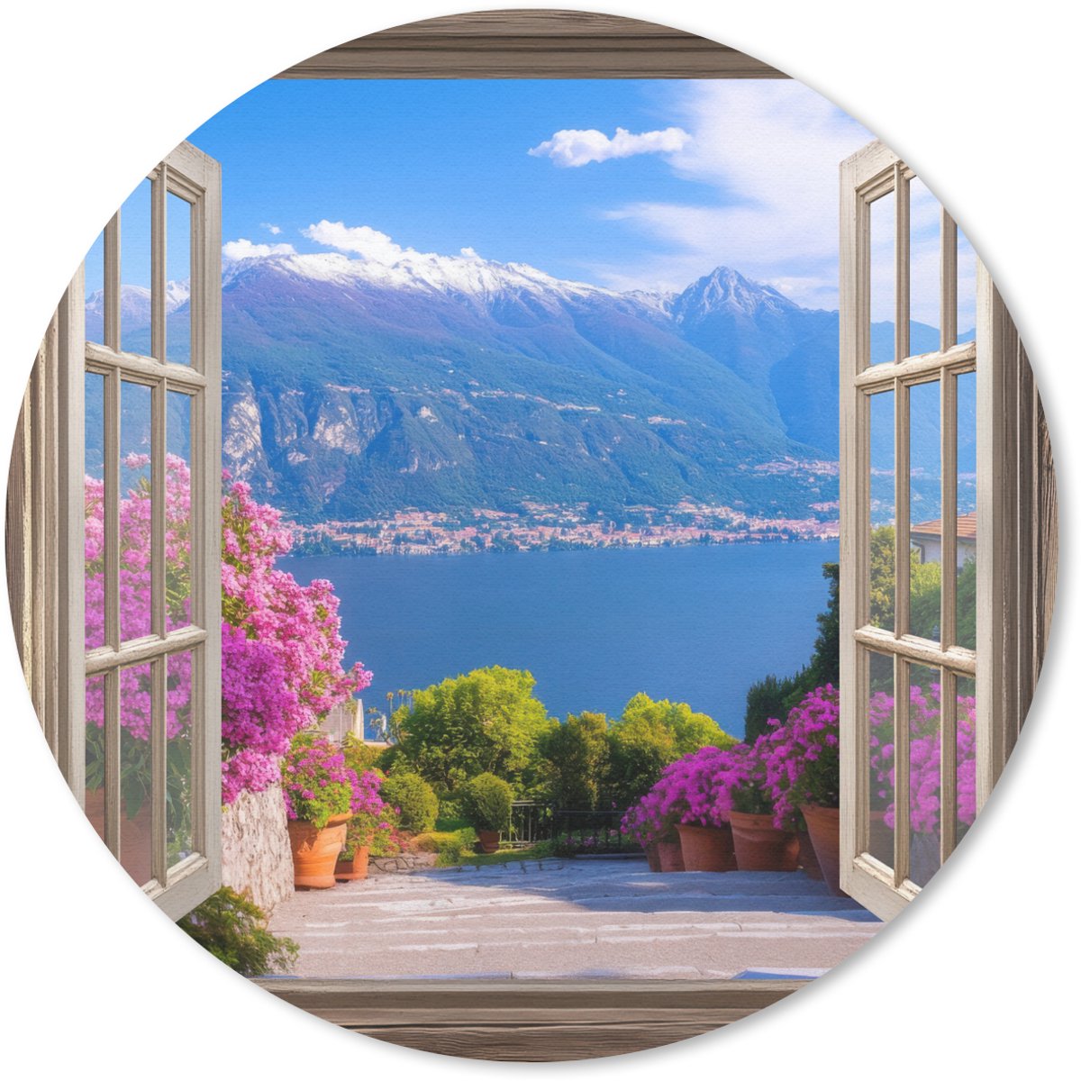 Muismat rond 30x30 cm - Mousepad Doorkijk - Berg - Landschap - Uitzicht - Meer - Ronde muismatten