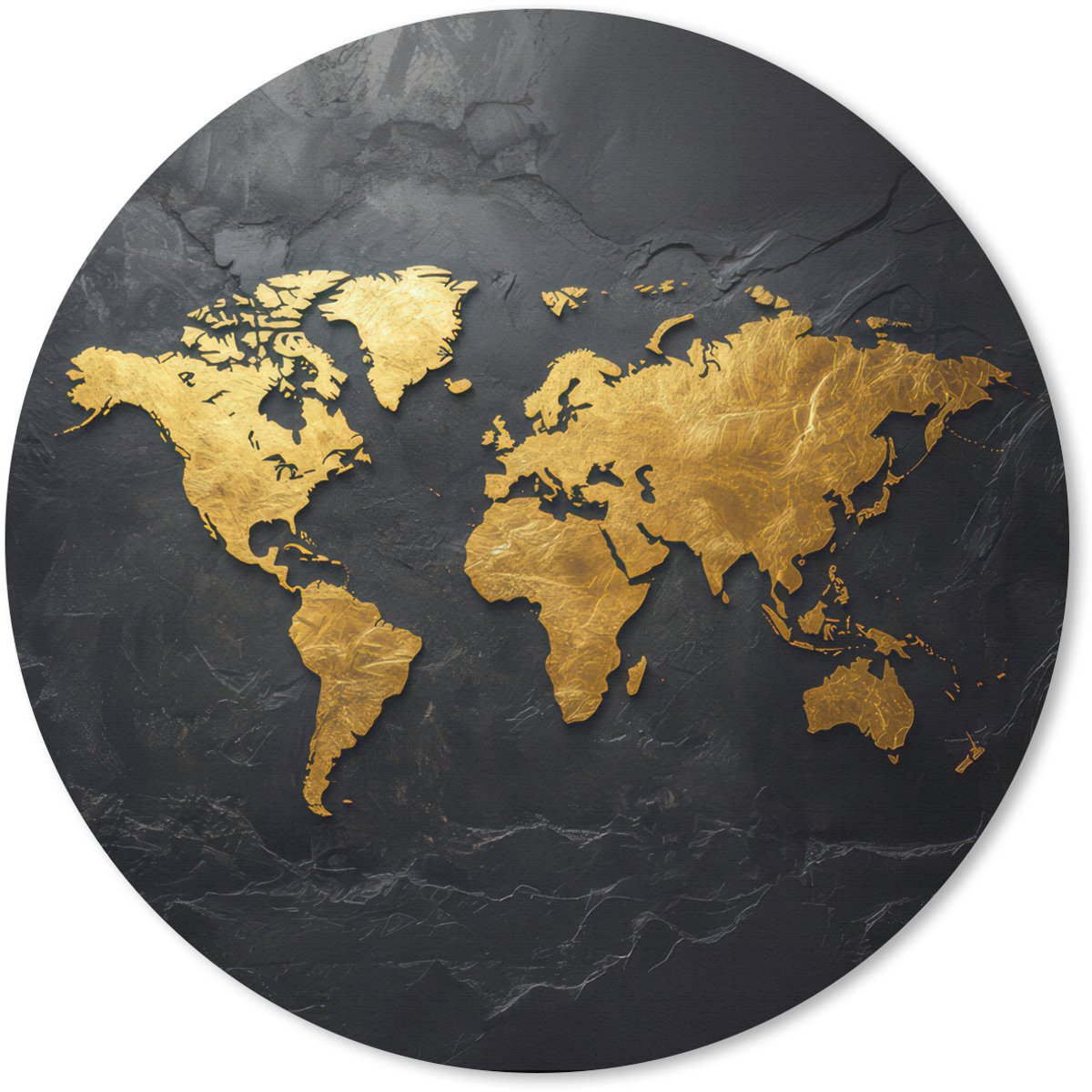 Muismat rond 30x30 cm - Mousepad Wereldkaart - Goud - Steen - Ronde muismatten