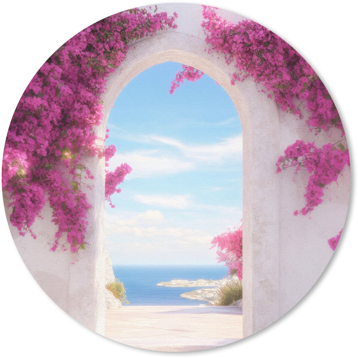 Muismat rond 40x40 cm - Mousepad Zee - Roze - Bloemen - Poort - Ronde muismatten
