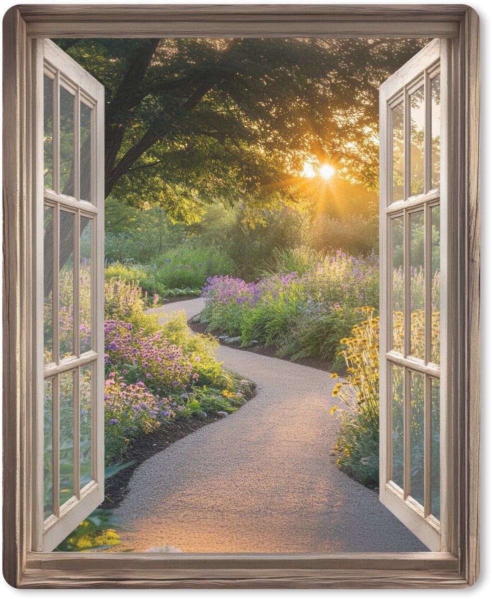 Muismat 19x23 cm - Mousepad Doorkijk - Bloemen - Natuur - Zon - Pad - Muismatten