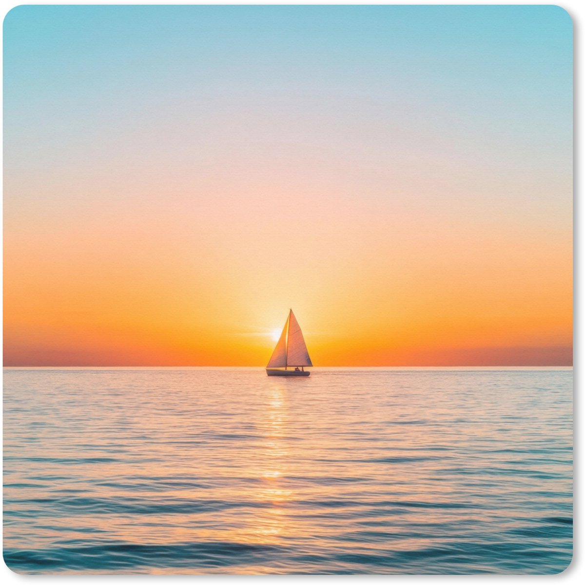 Muismat XXL 40x40 cm - Bureau onderlegger - Bureau mat Zee - Zeilboot - Zonsondergang - Bureaumat - Gaming mousepad xl - Bureaulegger groot - Computer deskmat