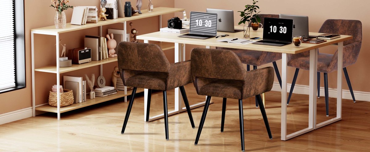 MEUBLES COSY Eetkamerastoel- Set van 4- Koffie-Dik gevoerde Kunstleder/Leer Stoel-Met armleuning-Vintage-met rugleuning- Keukenstoel - Kuipstoel - Woonkamerstoelen – foto 5