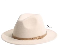 San Vitale® - Fedora Hoed Creme - Stijlvol - Verstelbare pasvorm - 55-58cm - Polyester - Creme