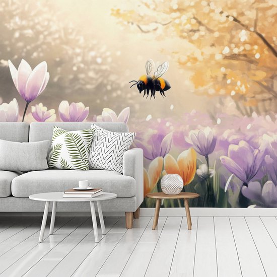 Behang - Fotobehang Viooltjes - bij - Zonlicht - Breedte 375 cm x hoogte 280 cm