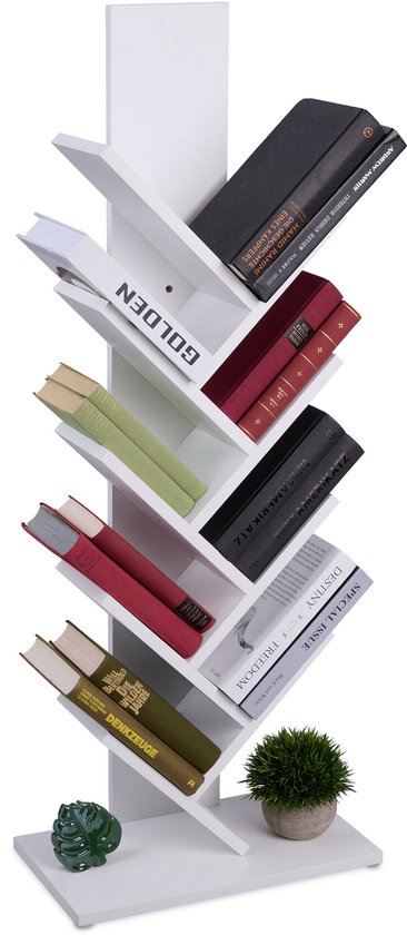 Relaxdays Boekenkast in de vorm van een boom, voor uw favoriete boeken, HLP: 55 x 30 x 16 cm, wit