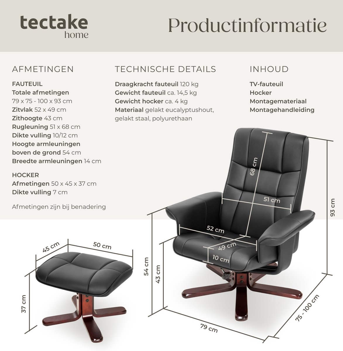 tectake tectake Relaxfauteuil met Voetenbank - afbeelding 2