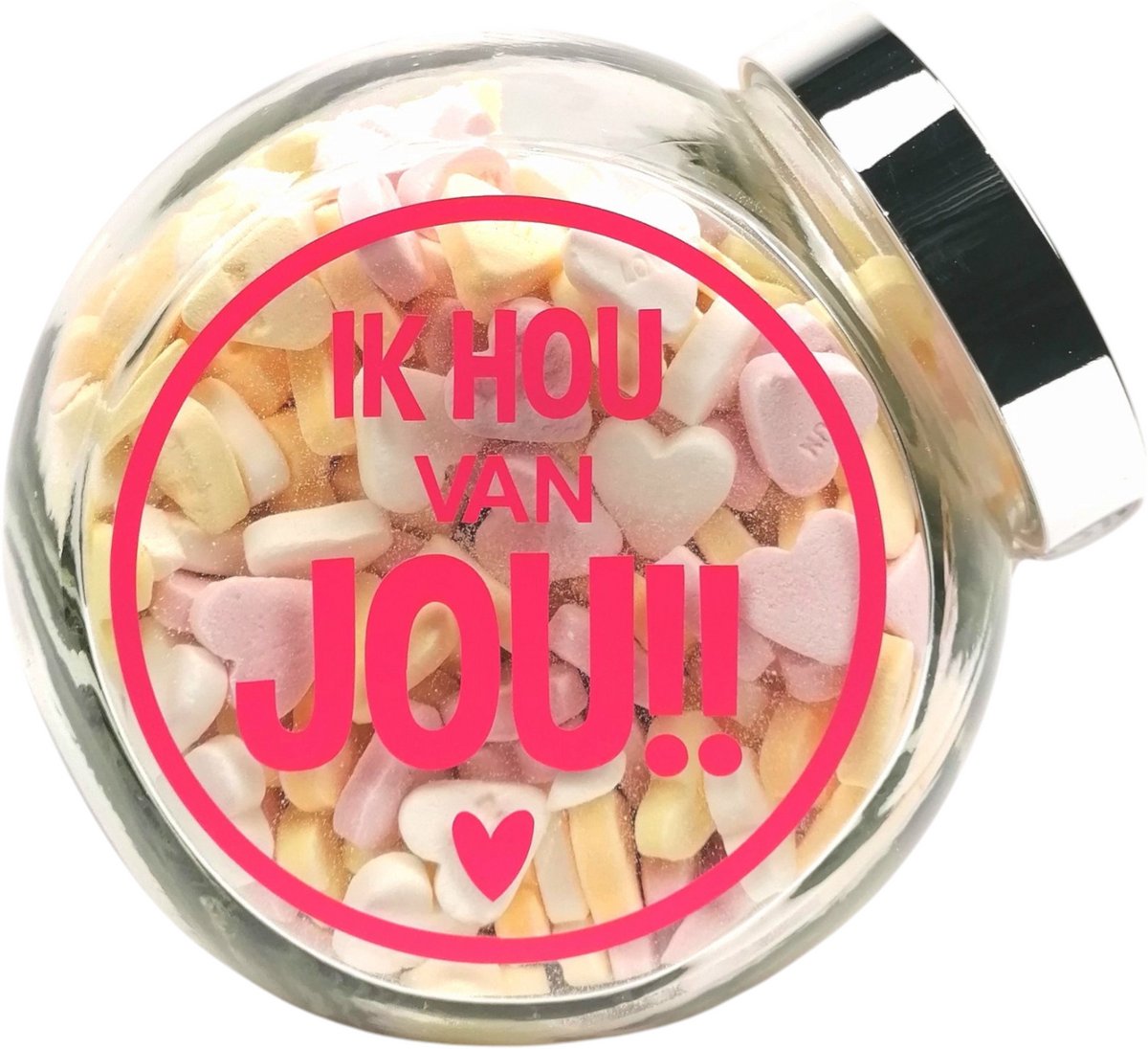 Snoeppot Gevuld met Hartjes Snoep | Tekst: 'Ik hou van jou' | Romantisch Cadeau Vrouw/Man | Valentijn & Jubileum Geschenk | Moederdag | Zomaar