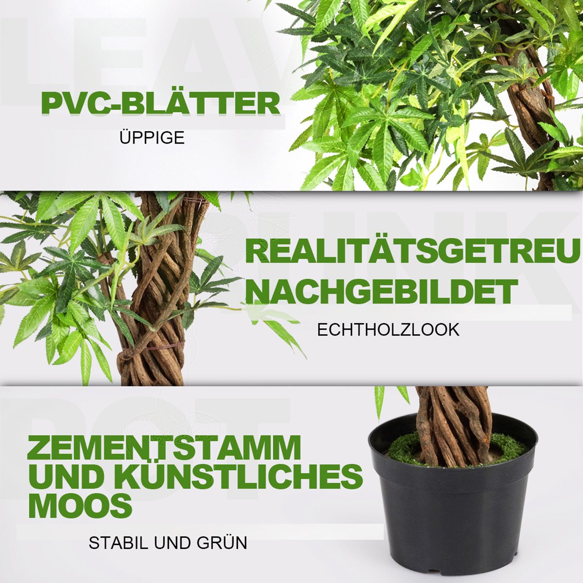 COSTWAY Kunstboom met Bloemen, 180 cm, Kunstplant in Pot, Kamerplant met Natuurlijke Bladeren & 2 Stammen