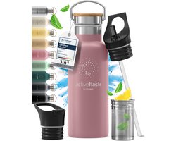 foto van bemaxx Drinkfles met Rietje RVS Thermosfles ACTIVE FLASK (3 Drinkdoppen met Infuser), Volwassenen Kinderen, BPA-Vrij + Lekvrij | 1 Liter/500 ml Isoleerfles, Vacuüm Waterfles Sport Fitness Fietsen Water Fles Waterbidon Sportbidon