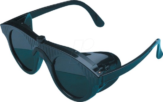 Lunettes de soudure noires avec des branches larges et blindées et des verres foncés.