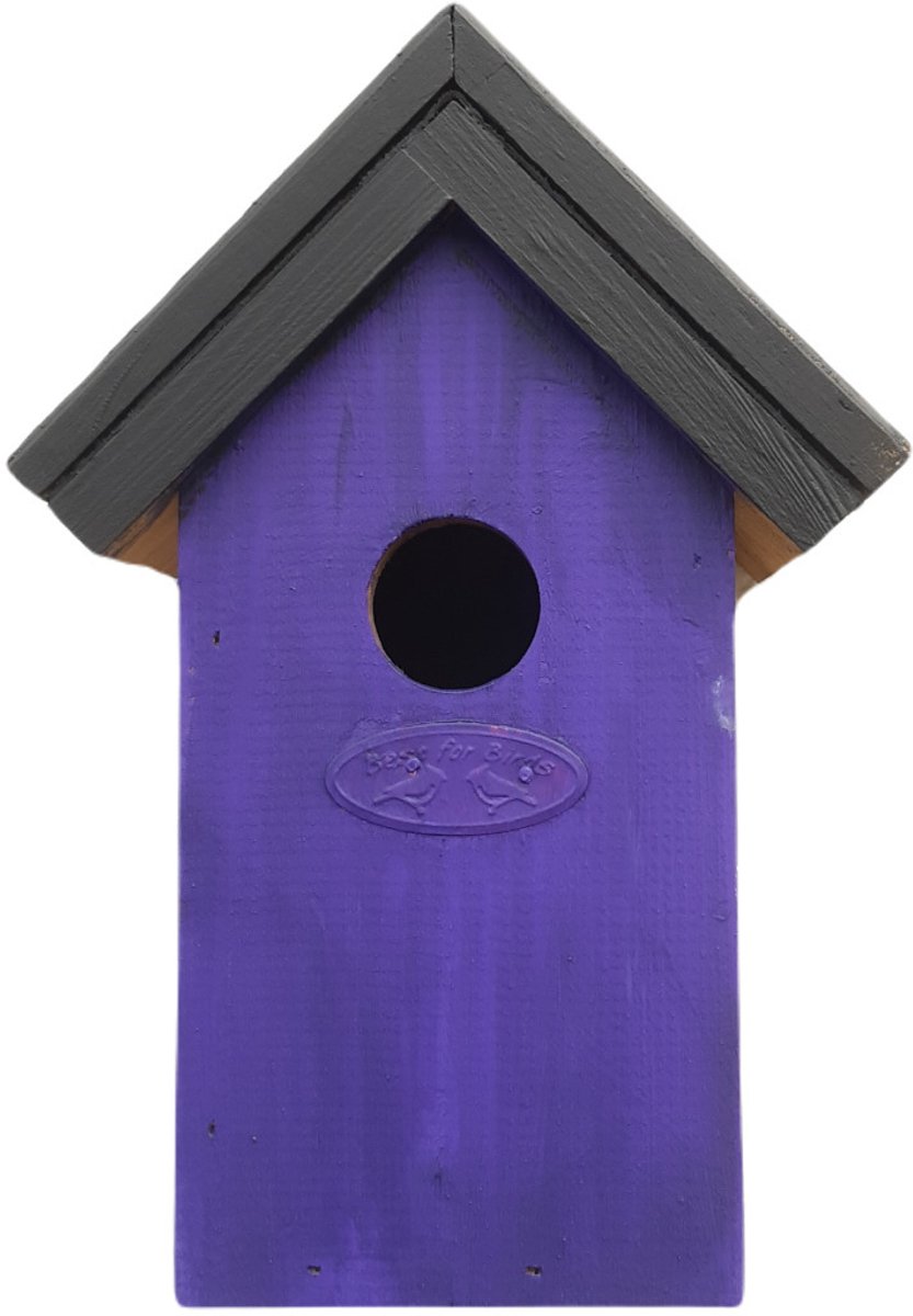 Houten vogelhuisje/nestkastje 22 cm - in het zwart/donker paars maken - Dhz schilderen pakket - 2x tubes verf en kwasten
