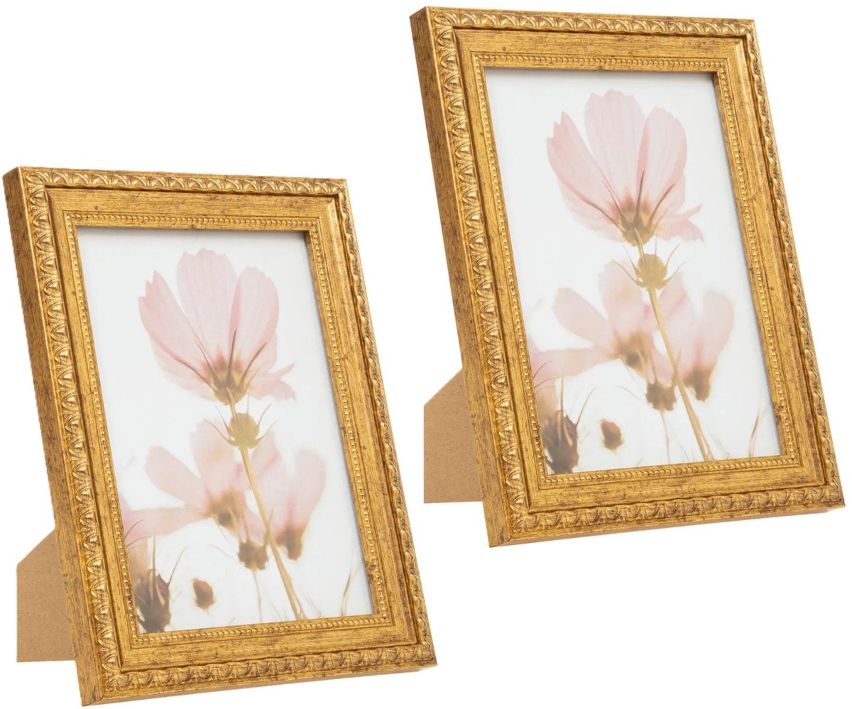 Atmosphera Fotolijstje - 2x - voor 13 x 18 cm foto - goud - mdf/glas - ornament frame 17 x 22 cm - staand/hangend