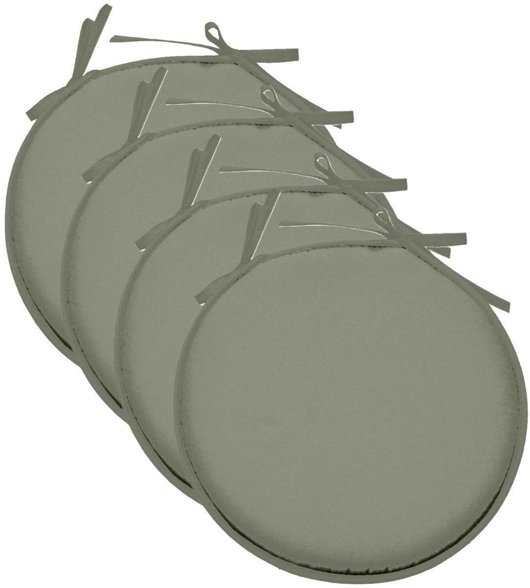 Stof Textile Home stoelkussens - 4x - groen - D40 x H3 cm - voor binnen - touwtjes sluiting - zitkussens plat - rond