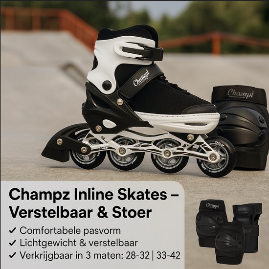 Champz Inline Skates voor Tieners - Pro skeelers - Zwart - Maat 38-42 EU (Max 60 kg)
