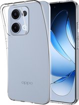 Lichtgrijze transparante telefoonhoes, met camera-uitsparingen en Oppo logo.