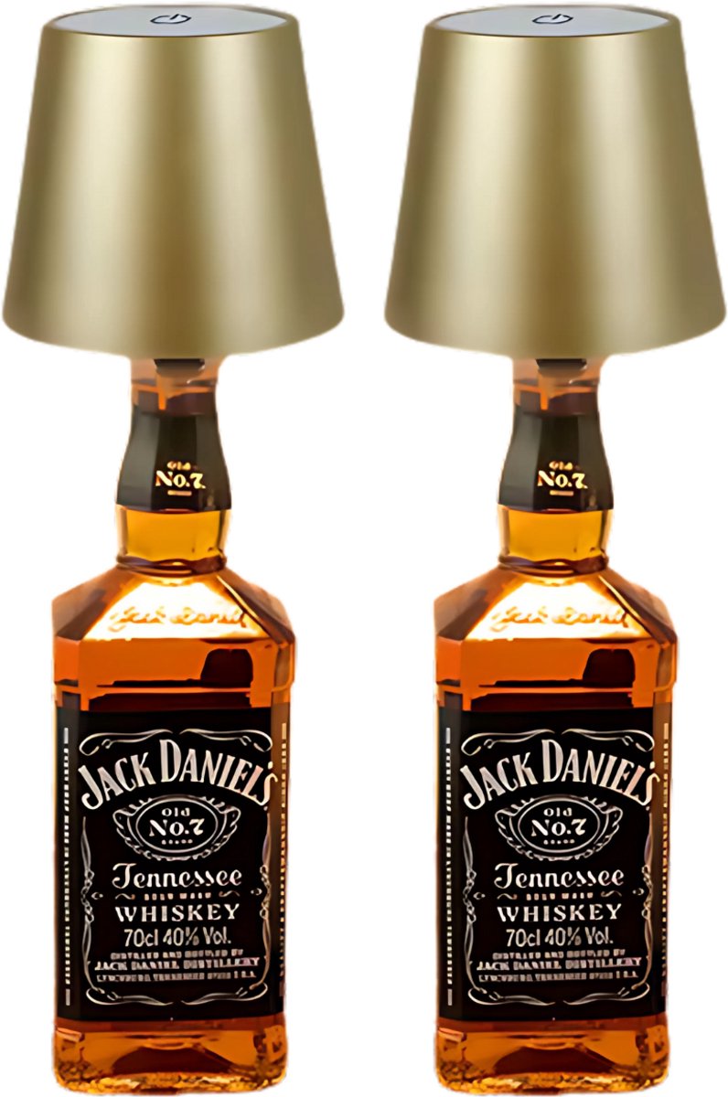 2 Stuks - Dimbare Draadloze Oplaadbare Flessenlamp - Goude Tafellamp met Warm Wit Licht