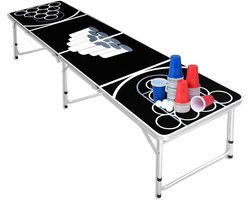 NAIZY Beer Pong Tafels incl. 100 Bekers 5 Ballen voor Feesten Beer Pong Premium Hoogte Verstelbare Beer Pong Tafel gemaakt van Aluminium en MDF - 242 x 62CM Zwart