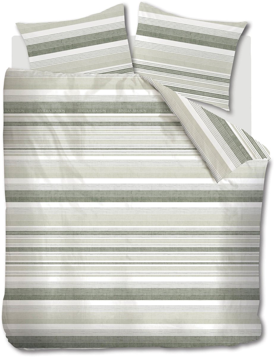 Rivièra Maison - Sturdy Stripe dekbedovertrek - Lits-Jumeaux - 240x200/220 cm - Grijsgroen