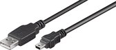 USB Mini B naar USB-A kabel - USB2.0 - tot 2A / zwart - 0,30 meter