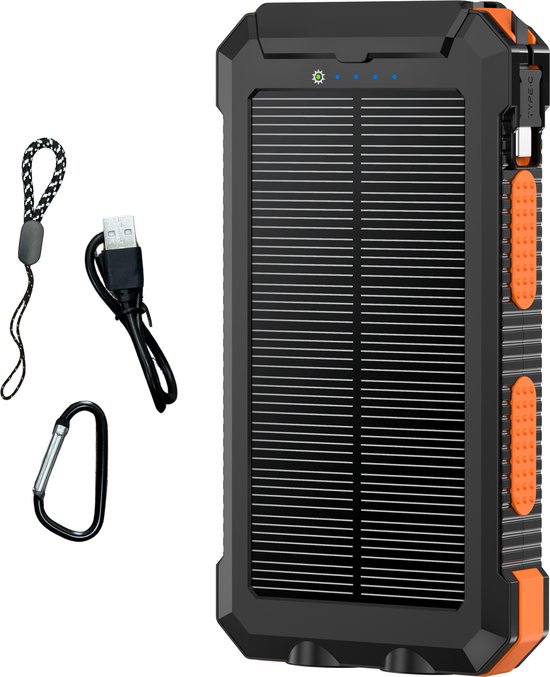 SimpSune - Solar Powerbank - 24000mAh - Powerbank Zonne-energie - Snellader - Outdoor - Ingebouwde USB-C Kabel - Wireless Charger 15W - Draadloos - PD22.5W - 6 Outputs - USB A - iPhone/Samsung - Zaklamp - Noodpakket - Meerdere Apparaten