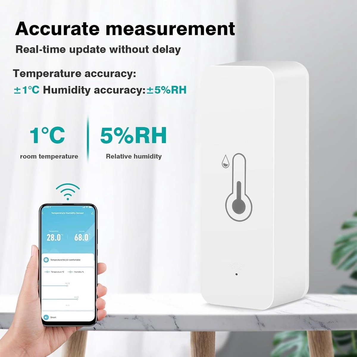 Hygrometer Thermometer - Temperature and Humidity Sensor for Indoor and Outdoor Use with Tuya App for Remote and Home Monitoring - Compatible with Amazon Alexa Google