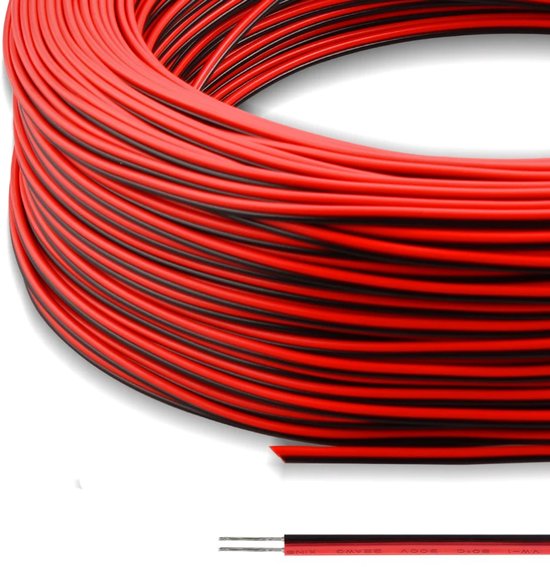 Elektrische draad – 20 meter - vertind - koper - 2 pin - AWG 22 - geïsoleerde PVC verlengkabel - LED-strip (rood/zwarte draad)