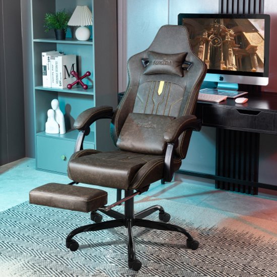 Gamingstoel Ergonomische, Technische Stof, Met Lendensteun Computerstoel Met Verlengde Rugleuning Ondersteunt Tot 150 Kg Bruin Gamingstoel Ergonomische, Technische Stof, Met Lendensteun Computerstoel Met Verlengde Rugleuning Ondersteunt Tot 150 Kg Bruin
