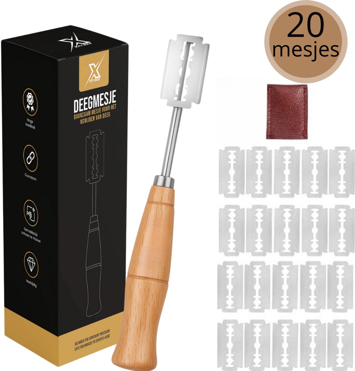 Xtrazz® Deegmesje - Broodmesje - 20 Mesjes - Bakspullen - Bakvormen - Incl Bewaarmapje - Bakset