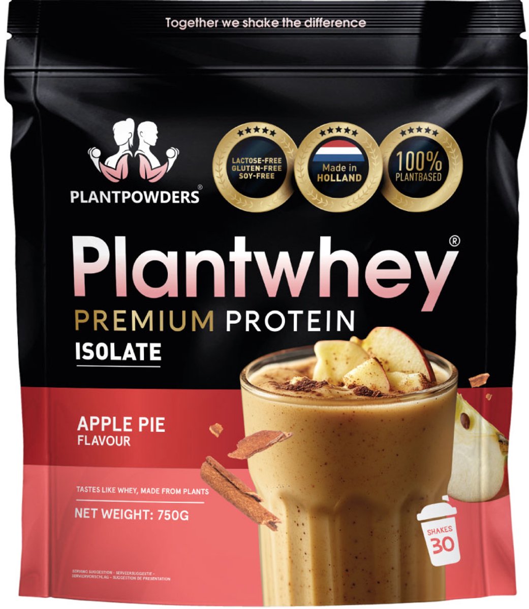 Plantpowders - Plantwhey® - S'Werelds Eerste Plantaardige Eiwitshake Zonder Zandsmaak! - Lactosevrij - Proteïne Poeder - Eiwitpoeder - Vegan Proteïne Shake - Appeltaart Smaak - 750 gram (30 shakes)