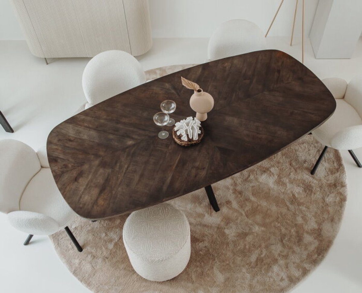 Tower Living Eettafel Silvi Deens ovaal mangohout visgraat 200x110 cm - olijfbruin