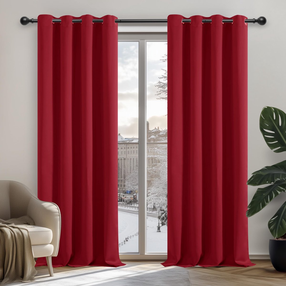 Unyqoos® Blackout Curtains with Luxury Design and Thermal Insulation for Home Decoration, 138x132 cm, Bright Red, Double Package