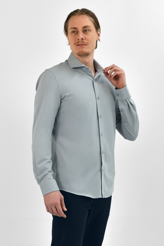 Vercate - Chemise sans repassage - Tricot japonais - Coton piqué - Gris clair - Slim Fit - Manches longues - Homme - Taille 43/XL